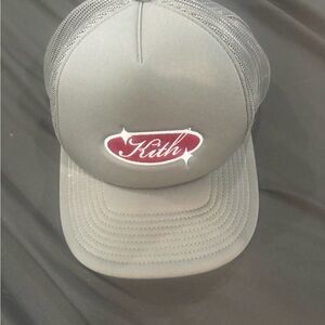 Kith Gray and Red Logo Trucker Hat